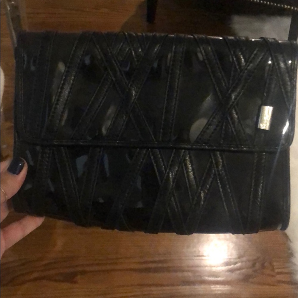 Black mixed leather clutch
